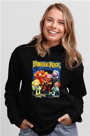 Fraggle Rock Siyah Unisex Kapüşonlu Sweatshirt