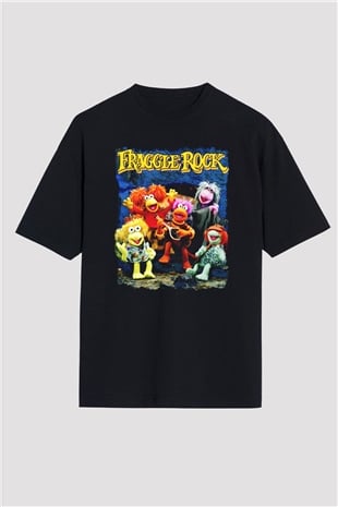 Fraggle Rock Siyah Unisex Oversize Tişört