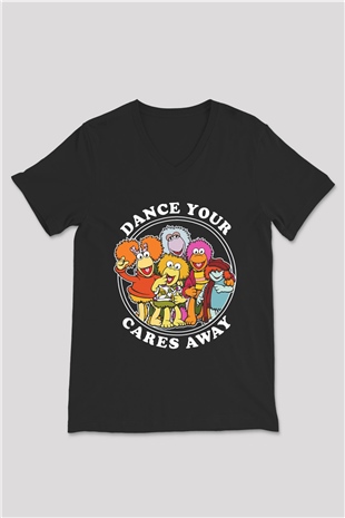 Fraggle Rock Siyah Unisex  V Yaka Tişört