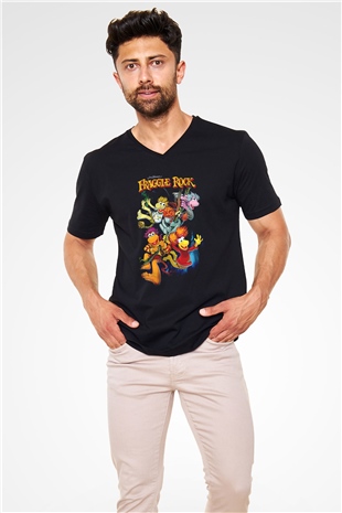 Fraggle Rock Siyah Unisex  V Yaka Tişört