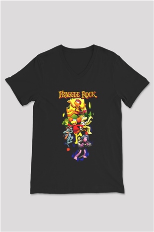 Fraggle Rock Siyah Unisex  V Yaka Tişört