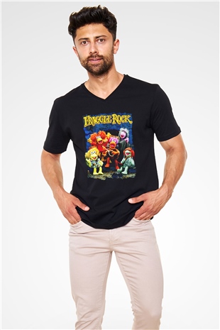 Fraggle Rock Siyah Unisex V Yaka Tişört