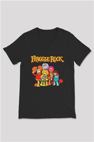 Fraggle Rock Siyah Unisex  V Yaka Tişört