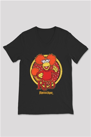 Fraggle Rock Siyah Unisex  V Yaka Tişört