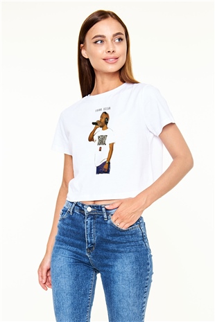 Frank Ocean Baskılı Beyaz Crop Top Kadın Tişört - Tshirt