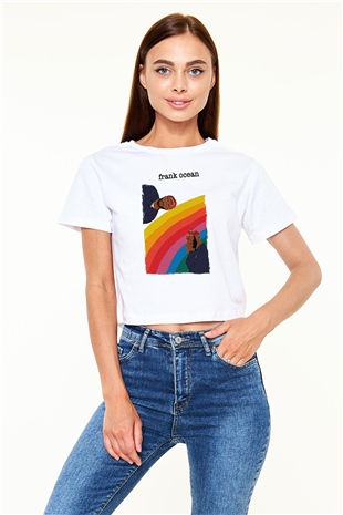 Frank Ocean Baskılı Beyaz Crop Top Kadın Tişört - Tshirt