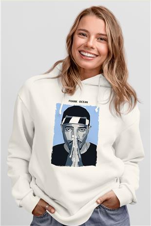 Frank Ocean Baskılı Beyaz Unisex Kapüşonlu Sweatshirt
