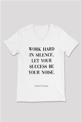 Frank Ocean Baskılı Beyaz Unisex V Yaka Tişört - Tshirt