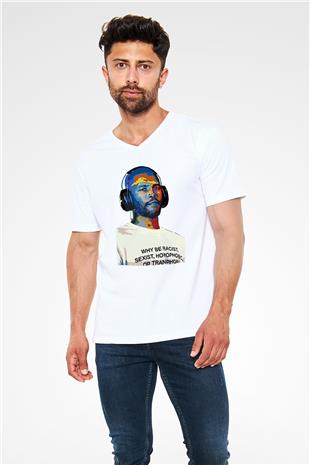 Frank Ocean Baskılı Beyaz Unisex V Yaka Tişört - Tshirt