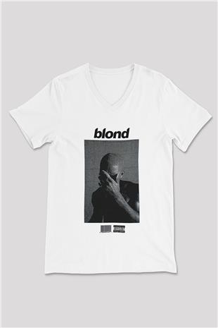 Frank Ocean Baskılı Beyaz Unisex V Yaka Tişört - Tshirt