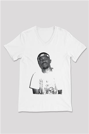 Frank Ocean Baskılı Beyaz Unisex V Yaka Tişört - Tshirt