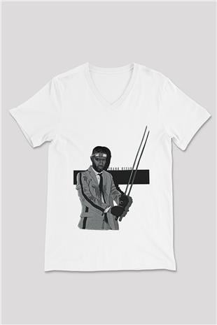 Frank Ocean Baskılı Beyaz Unisex V Yaka Tişört - Tshirt