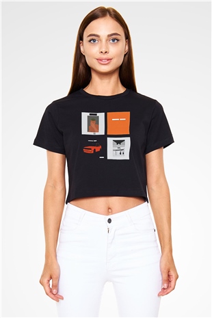 Frank Ocean Baskılı Siyah Crop Top Kadın Tişört - Tshirt