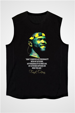 Frank Ocean Baskılı Unisex Siyah Kolsuz Tişört - Tshirt