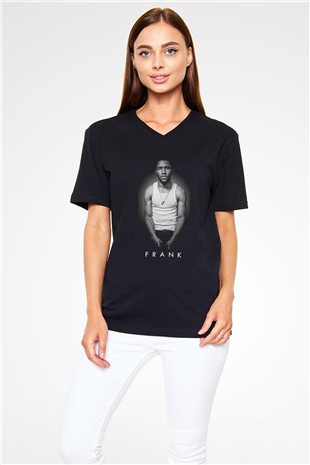 Frank Ocean Baskılı Unisex Siyah V Yaka Tişört - Tshirt