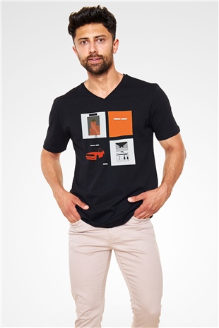 Frank Ocean Baskılı Unisex Siyah V Yaka Tişört - Tshirt