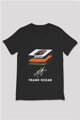 Frank Ocean Baskılı Unisex Siyah V Yaka Tişört - Tshirt