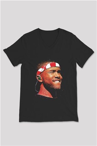 Frank Ocean Baskılı Unisex Siyah V Yaka Tişört - Tshirt