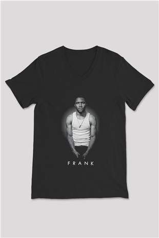 Frank Ocean Baskılı Unisex Siyah V Yaka Tişört - Tshirt