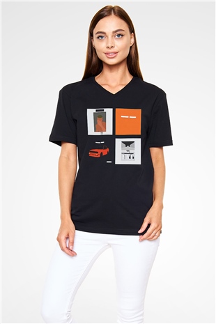Frank Ocean Baskılı Unisex Siyah V Yaka Tişört - Tshirt
