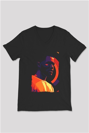 Frank Ocean Baskılı Unisex Siyah V Yaka Tişört - Tshirt