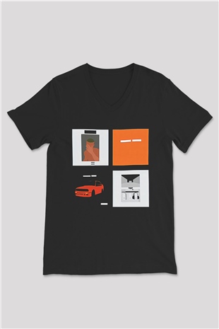 Frank Ocean Baskılı Unisex Siyah V Yaka Tişört - Tshirt