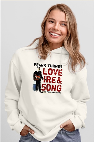 Frank Turner Baskılı Unisex Beyaz Hoodie