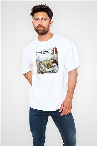 Frank Turner Baskılı Unisex Beyaz Oversize Tişört