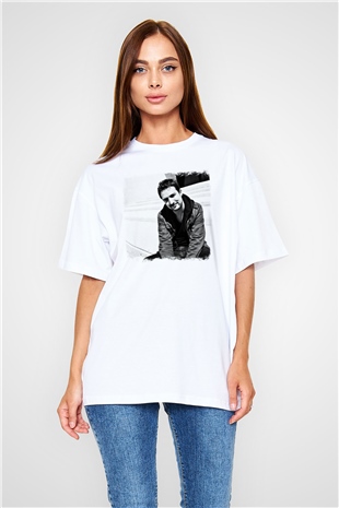 Frank Turner Baskılı Unisex Beyaz Oversize Tişört
