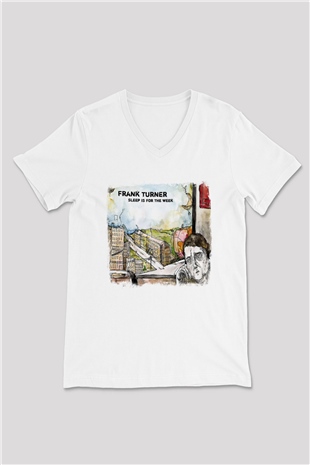 Frank Turner Baskılı Unisex Beyaz V Yaka Tişört