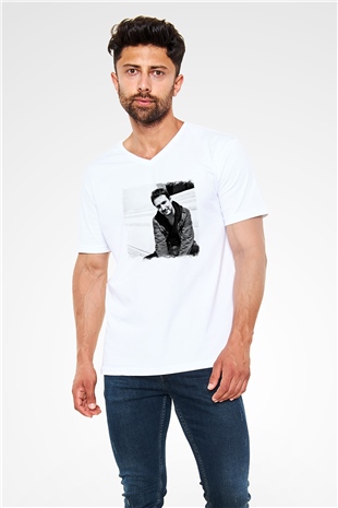 Frank Turner Baskılı Unisex Beyaz V Yaka Tişört