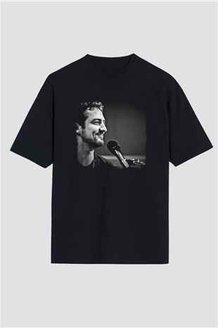 Frank Turner Baskılı Unisex Siyah Oversize Tişört