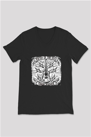 Frank Turner Baskılı Unisex Siyah V Yaka Tişört