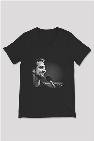 Frank Turner Baskılı Unisex Siyah V Yaka Tişört