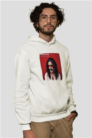 Frank Zappa Baskılı Unisex Beyaz Hoodie