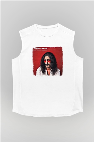 Frank Zappa Baskılı Unisex Beyaz Kolsuz Tişört