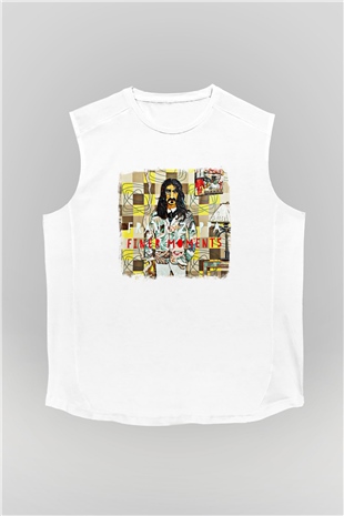 Frank Zappa Baskılı Unisex Beyaz Kolsuz Tişört