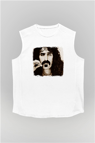 Frank Zappa Baskılı Unisex Beyaz Kolsuz Tişört