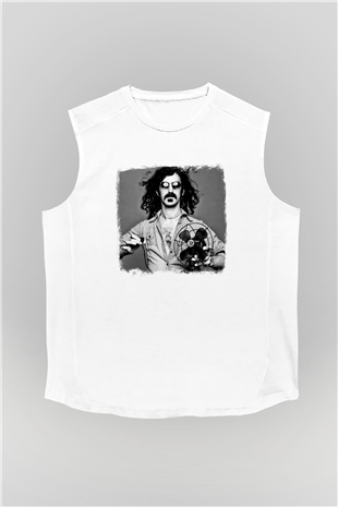 Frank Zappa Baskılı Unisex Beyaz Kolsuz Tişört