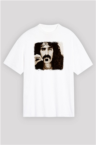 Frank Zappa Baskılı Unisex Beyaz Oversize Tişört