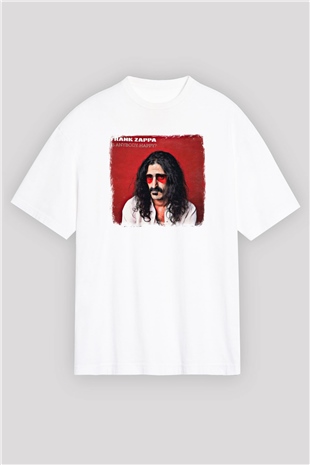 Frank Zappa Baskılı Unisex Beyaz Oversize Tişört