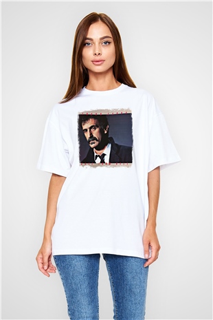 Frank Zappa Baskılı Unisex Beyaz Oversize Tişört