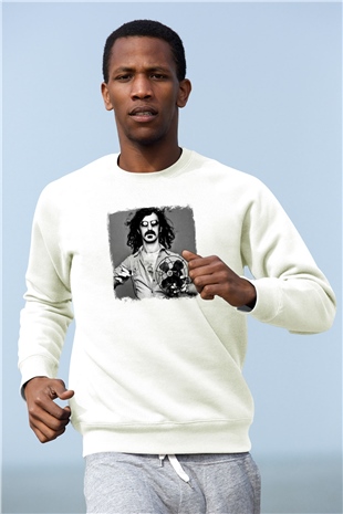Frank Zappa Baskılı Unisex Beyaz Sweatshirt