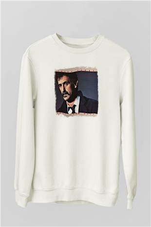 Frank Zappa Baskılı Unisex Beyaz Sweatshirt