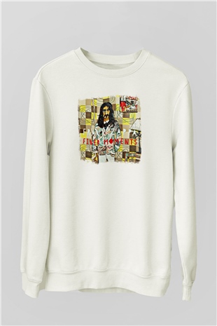 Frank Zappa Baskılı Unisex Beyaz Sweatshirt