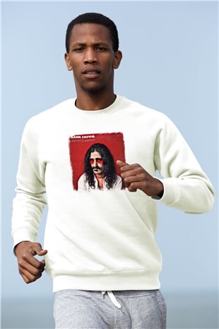 Frank Zappa Baskılı Unisex Beyaz Sweatshirt