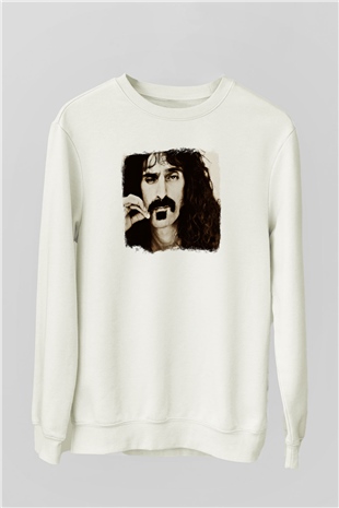 Frank Zappa Baskılı Unisex Beyaz Sweatshirt