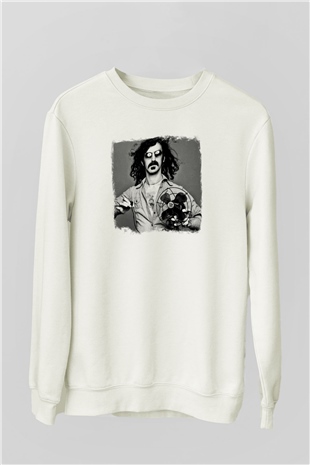 Frank Zappa Baskılı Unisex Beyaz Sweatshirt