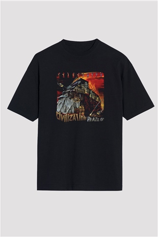 Frank Zappa Baskılı Unisex Siyah Oversize Tişört