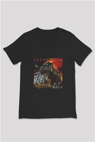 Frank Zappa Baskılı Unisex Siyah V Yaka Tişört